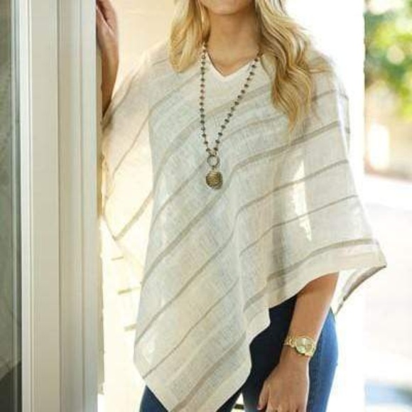Crown Linen Designs Sweaters - Crown Linen Designs striped linen poncho